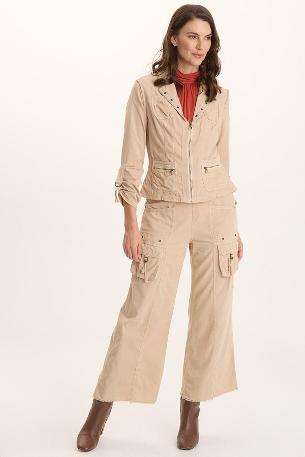 Heta Corduroy Wide-Leg Drawstring Cargo Pant