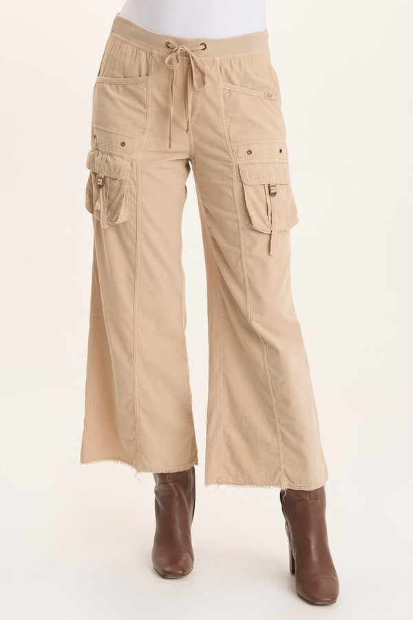 Heta Corduroy Wide-Leg Drawstring Cargo Pant