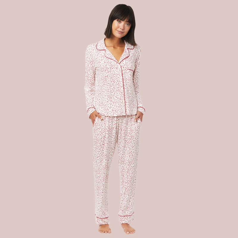 Confetti Dot Pima Knit Long-Sleeved Pajama - Red