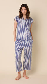 Classic Stripe Luxe Pima Capri - Navy