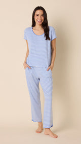 Essential Stripe Pima Knit Short-Sleeved Simple Set - Provence