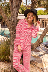 Essential Stripe Pima Knit Long-Sleeved Pajama - Red