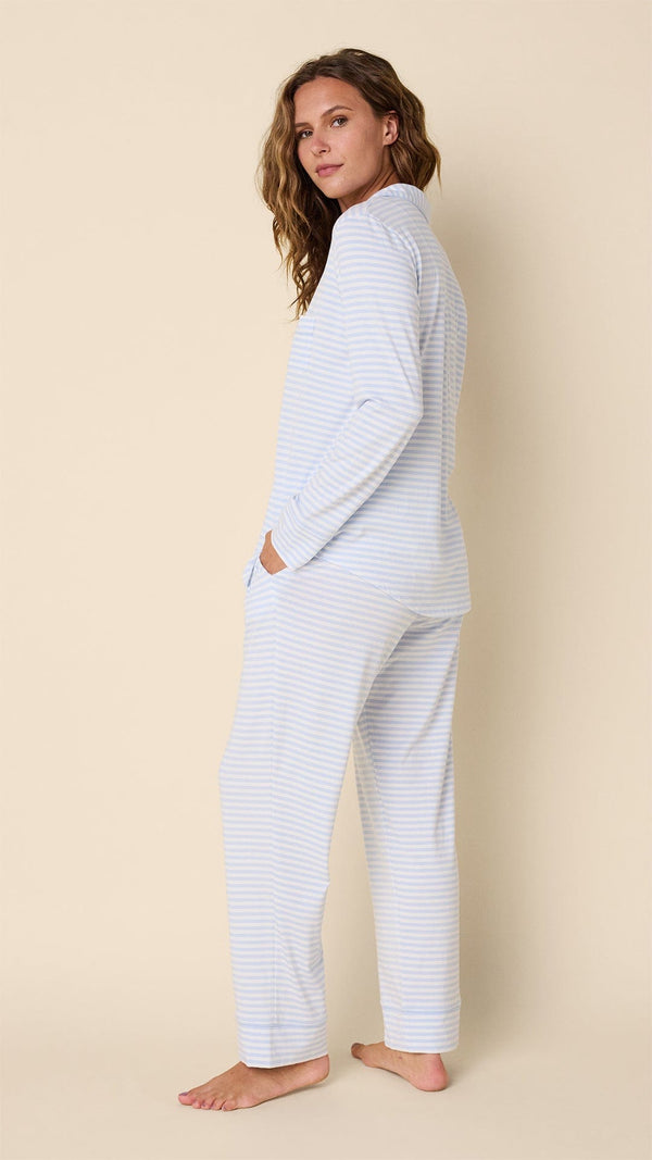 Essential Stripe Pima Knit Long-Sleeved Pajama - Heavenly Blue