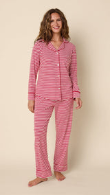 Essential Stripe Pima Knit Long-Sleeved Pajama - Red