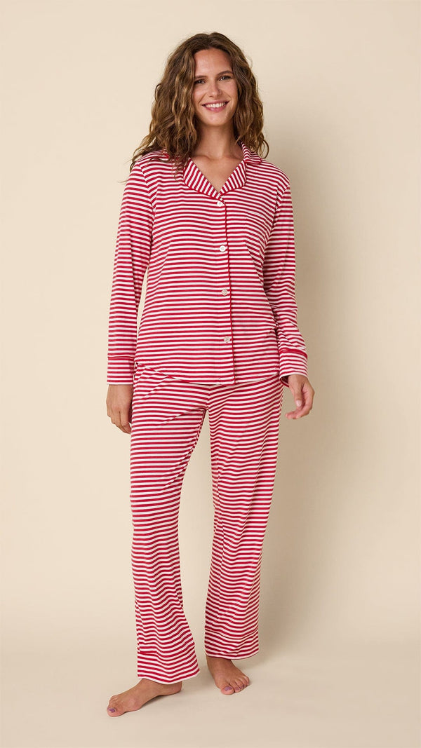 Essential Stripe Pima Knit Long-Sleeved Pajama - Red