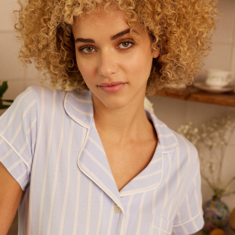 Heritage Stripe Pima Knit Capri Set -  Blue