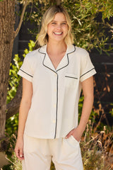 Classic Pima Knit Capri - Ivory/Navy