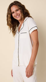 Classic Pima Knit Capri - Ivory/Navy