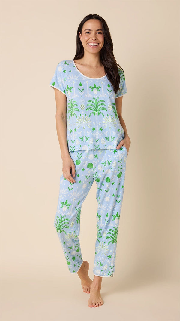 Tropicana Palm Pima Knit Short-Sleeved Simple Set